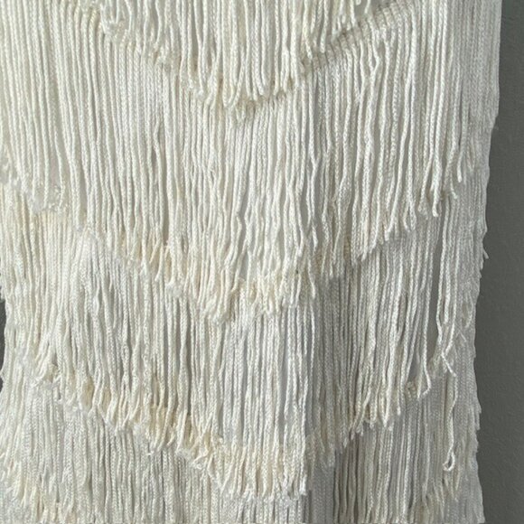 VINTAGE 70s Joy Stevens Ivory Fringe Flapper Gatsby Dress Sz 12 - Picture 7 of 12